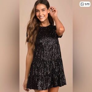 Lulu's Black Sequin Midi Dress